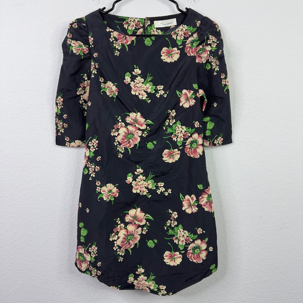 Snidel Dress Womens 1/M Black Floral Puff‎ Sleeve Romantic Cottagecore Japanese